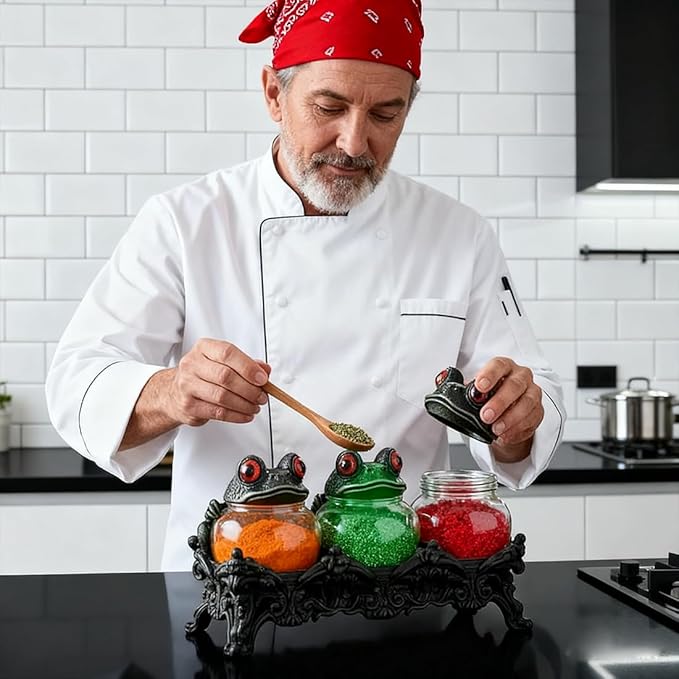 Witchy Frog Apothecary Spice Jars, Unique Witch Spice Jars, Gothic Food Storage Containers with Frog Lids, Kitchen Storage for Spices/Herbs, Fun Salt and Pepper Shakers Seasoning Container