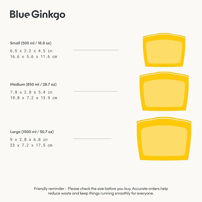 Blue Ginkgo Reusable Silicone Storage Bags – 3-Pack | Korean-Made Stand Up Food, Freezer Bags - Pumkin Yellow