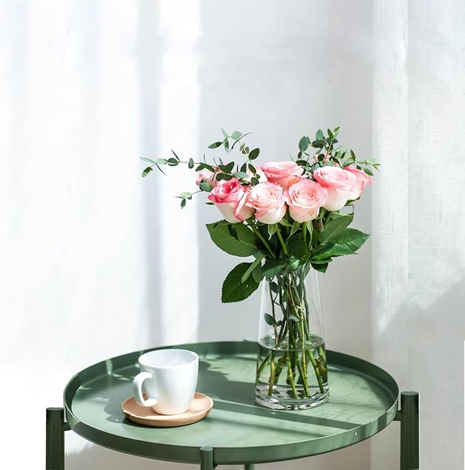 DARENYI Clear Glass Vase for Flowers, 8 inch Flower Vase Modern Glass Vase Home Decor, Decorative Vase for Centerpiece, Table, Wedding, Living Room, Office,Housewarming Gift