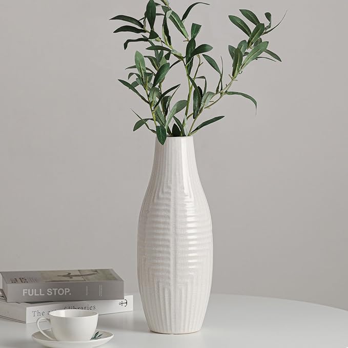 hjn hjn White Vase -Ceramic Vase for Home Decor, Modern Decor Vases for Living Room/Bookshelf/Mantel/Home Decor Accents -13.8" H