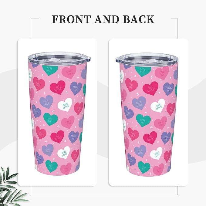 Valentine’s Day Tumbler,Heart 20oz Stainless Steel Insulated Travel Tumblers,Travel Coffee Mug with Lid and Straw Water Bottle Drink Tumbler Cups Gifts for Women Men Lovers