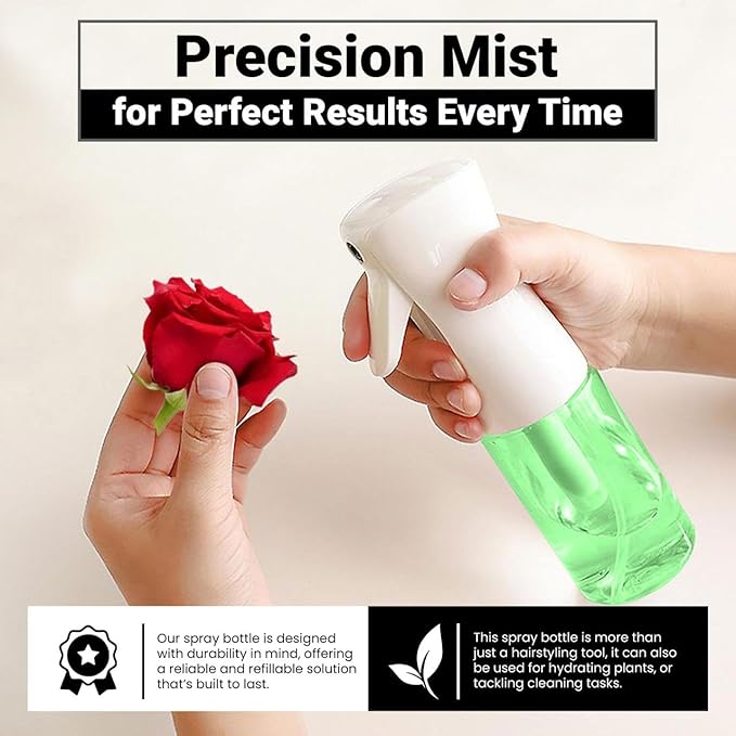 Continuous Mist Spray Bottle – Ultra Fine Mist for Hair Styling, Salon Use, and Versatile Applications – Ideal for Plants, Cleaning, and Travel – 5 oz Green Octagon Shape Empty Bottle