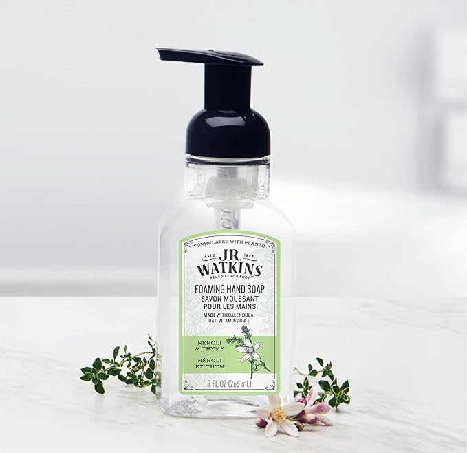 J.R. Watkins Foaming Hand Soap with Pump Dispenser, Moisturizing Foam Hand Wash, Alcohol-Free, Cruelty-Free, Neroli & Thyme, 9 fl oz, 3 Pack