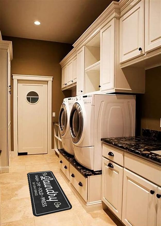 Laundry Room Long Rug Area Rug Non-Slip Floor Mat Waterproof Farmhouse Carpet for Kitchen 72" x 24"(Black-3)