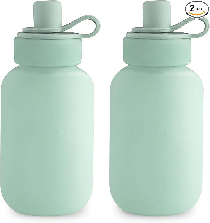 mushie Silicone Puree Pouch 2-Pack | 5 oz Reusable Baby Food Pouches (Cambridge Blue)