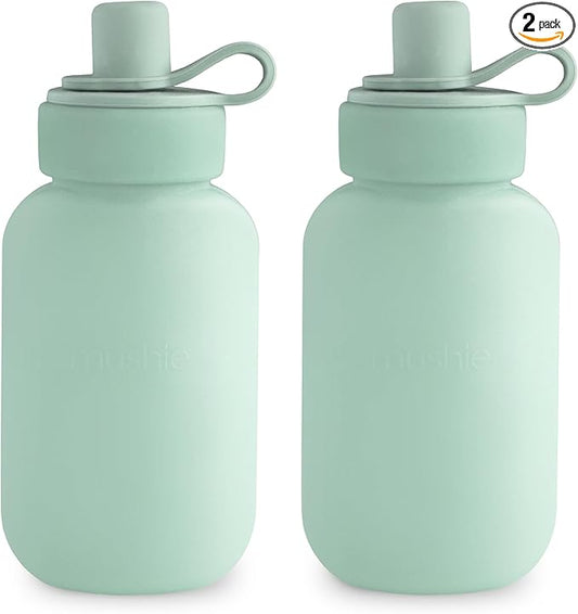 mushie Silicone Puree Pouch 2-Pack | 5 oz Reusable Baby Food Pouches (Cambridge Blue)