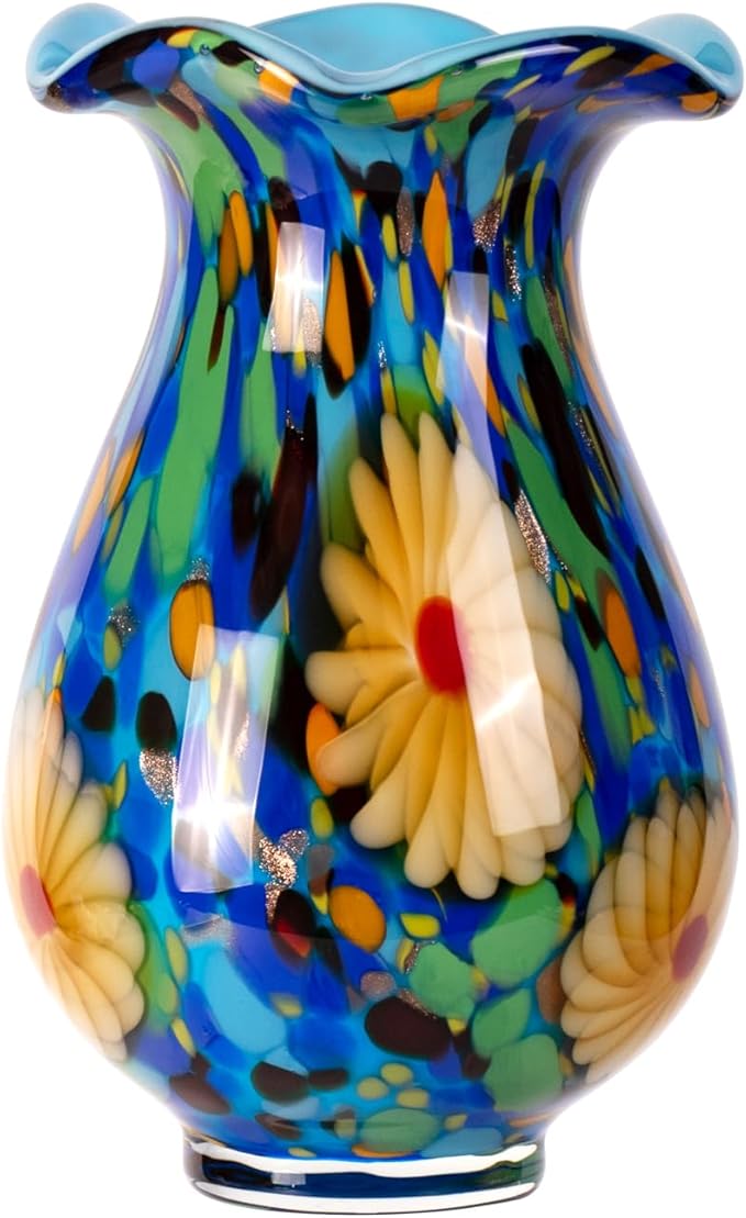 KAMMAK Colored Glass Vase, Beautiful Hand Blown Decorative Vase, Modern Art Vase for Flower Mantle Dining Table Centerpiece, Entryway Living Room Wedding Decoration, FH027