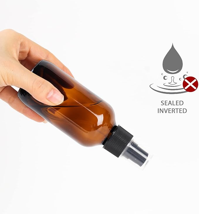CycleMore 120ml 16Pcs 4oz Amber Glass Spray Bottles with Fine Mist Sprayers, Glass Travel Bottles for Cosmetic Essential Oils Cleaning Solutions Perfumes & More Liquids Ideal for Mother & Friends