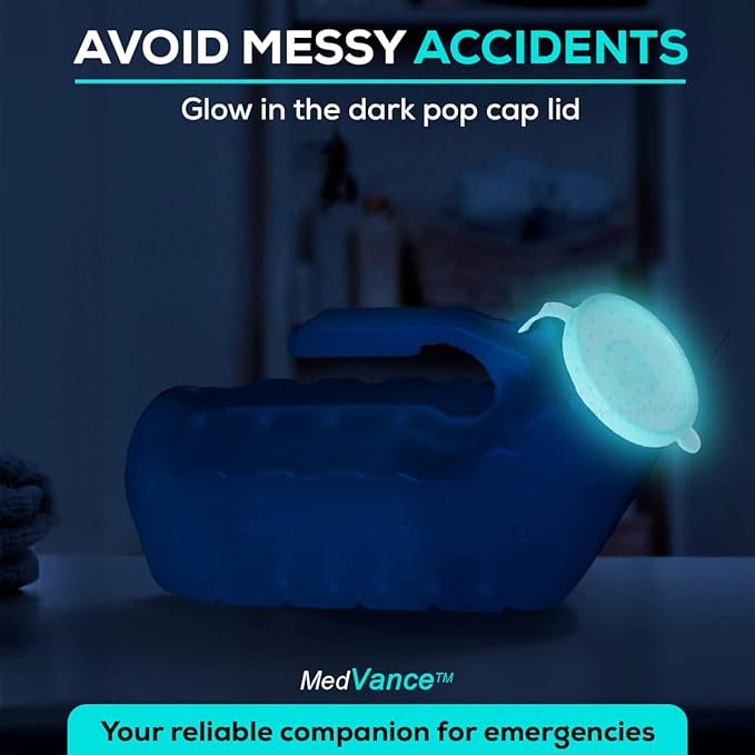 MedVance 1000ml Portable Urinals for Men, 2 Pack – Spill Proof Men's Urinal Bottle w/Glow in Dark & Leak-Proof Lid – Easy-Grip Durable Pee Bottles for Men - Versatile Male Pee Bottle for Elderly Care