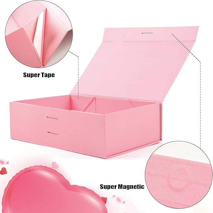 Large Gift Box, 5-Pack Magnetic Lid Gift Box Ribbon Closure Bo Elegant Gift Packaging Luxury Gift Box Decorative Gift Box,10.5x7.5x3.1" - Multi-Occasion Packaging Boxes (Pink)