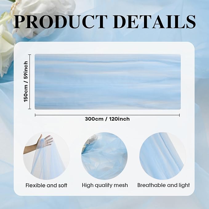 Artoid Mode Dusty Blue Gauze Table Runner 120 Inch 10FT, Seasonal Sheer Kitchen Dining Holiday Wedding Birthday Baby Shower Table Decor for Home Party