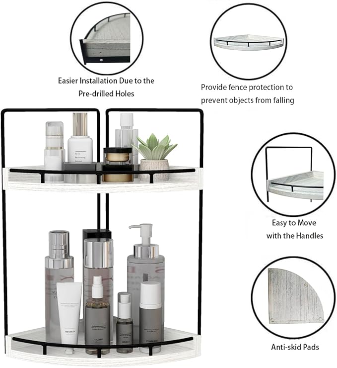 Dorhors 2-Tier Rustic White Corner Bathroom Shelf