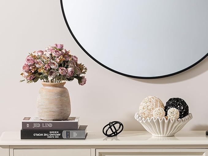 Ceramic Rustic Vase, Small Flower Farmhouse Vases Home Decor, 6“ Terracotta Pottery Decorative Pampas Vase for Table Living Room Entryway Mantel Bookshelf Bedroom Bathroom Kitchen-Yellow