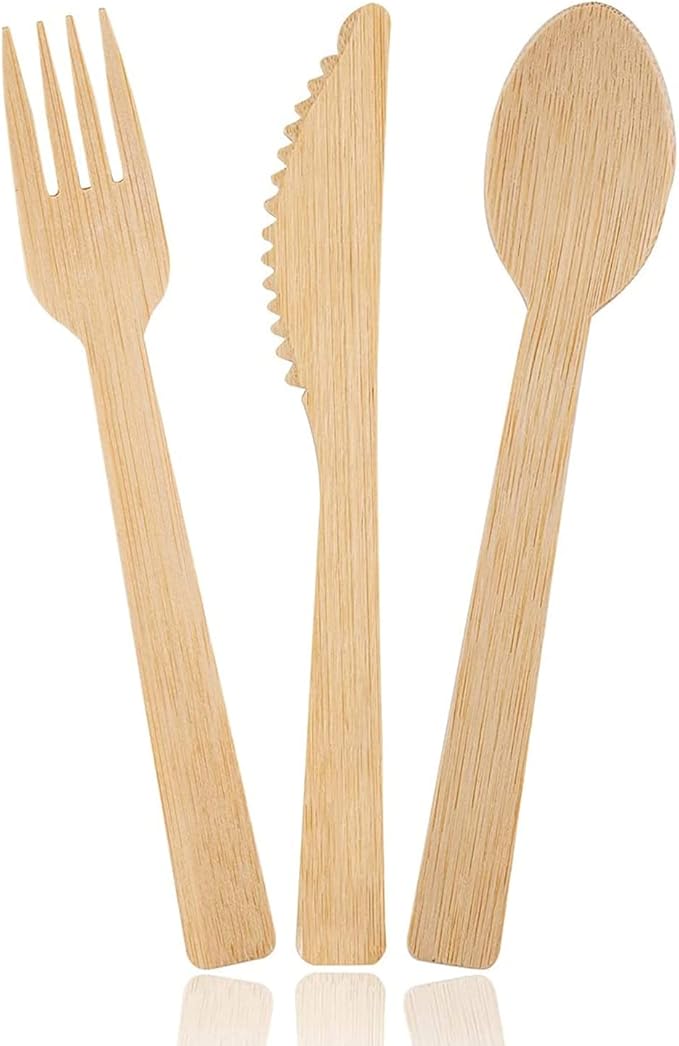 Boobam Econatural Products Bamboo Utensils - Natural Disposable Wooden Cutlery for Party, Eating, Camping, Picnic, Wedding, Birthday - Eco-Conscious Plant-Based Compostable Forks - Box of 24 Pieces