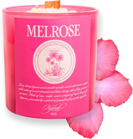 Nylrak™ Melrose Hydrating Body Oil Candle, Cherry, Vanilla and Rose Scent, Soy and Coconut Wax with Natural Wood Wick, Melts into a Moisturizing Body Oil, Vegan and Cruelty Free (Small, 9, Ounce)