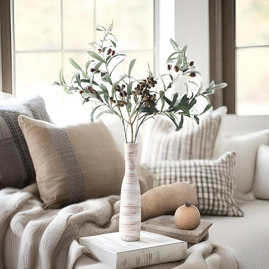 ALMA 13" Tall White Ceramic Vase for Table Centerpiece,Small Flower Vase for Roses,Thin Bowl Vase for Home Decor Living Room, Boho Bathroom,Beachy Room,Coatsal Bedroom,Modern Office Decor