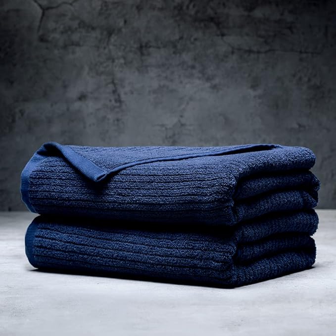 LUXOME Luxury Performance 2-Piece Bath Towel Set | Dual-Loop Design | Ultra Soft | Highly Absorbent | Quick Drying | Harbor (Navy)