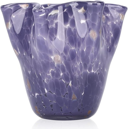 Hand Blown Glass vase Decorative, Purple Wide Mouth Petal vase, Modern Art Design Decorative vase for Home Decor Living Room, Centerpiece, Table and Wedding.huaban (E-2)