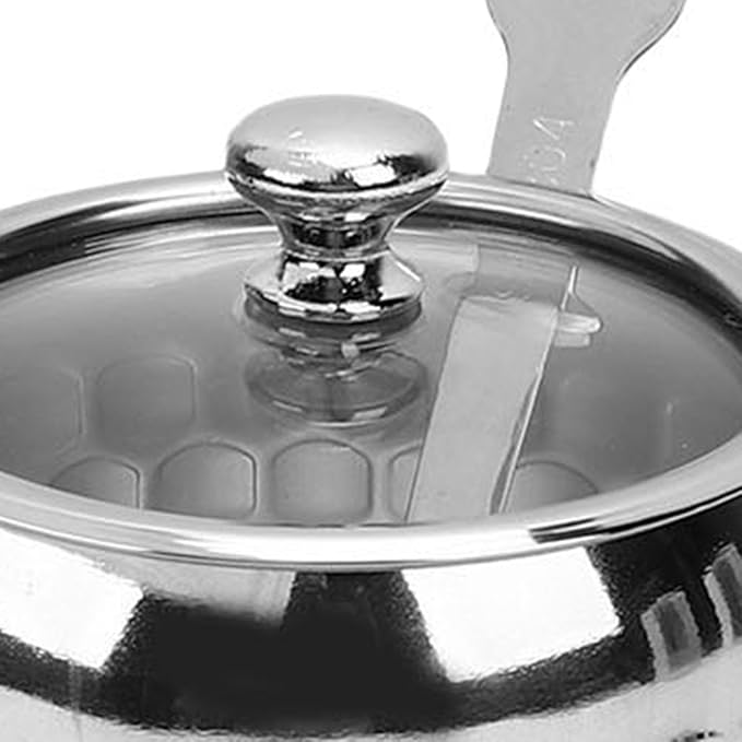 Diydeg Seasoning Jars, Stainless Steel Seasoning Jars Sugar Bowl Metal Seasoning Pots Condiment Jar Container with Clear Glass Lids Spoons Tray for Kitchen