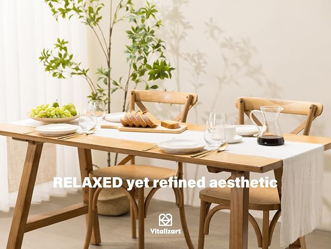 Vitalizart Beige Table Runner 14 x 90 Inches Long Slub Texture Cotton Linen Table Runner for Rustic Home Decorations Dining Room Wedding Decor Reception Bridal Shower Thanksgiving Christmas