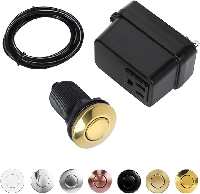 CLEESINK Garbage Disposal Switch, Cordless Air On Off Kit for Food Waste Disposer, Polished Gold, LONG 3.5" Sink Top Push Button