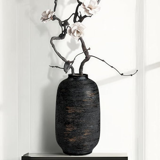 Large Tall Ceramic Vase, 10.8 inch Bronze Minimalist Textured Flower Vase, Rustic Farmhouse Decor for Home, Living Room, Shelf, Table, Bathroom & Entryway Decoration (Black Bronze)