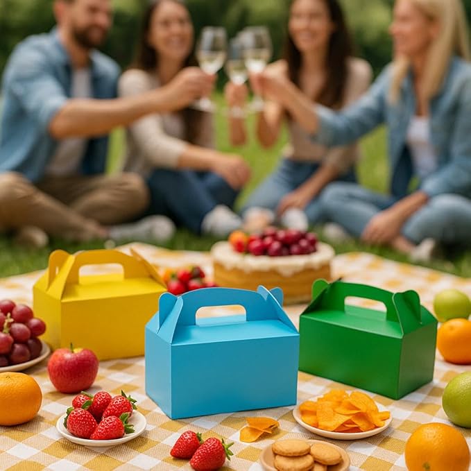 xiepipipaper 12Pack Large Party Favor Boxes,Blue Treat Boxes, (9.45 * 5 * 5"),Large Goodie Boxes, Gable Gift Boxes with Handles,Candy Boxes for Kids Birthday Baby Shower Wedding Halloween Christmas.