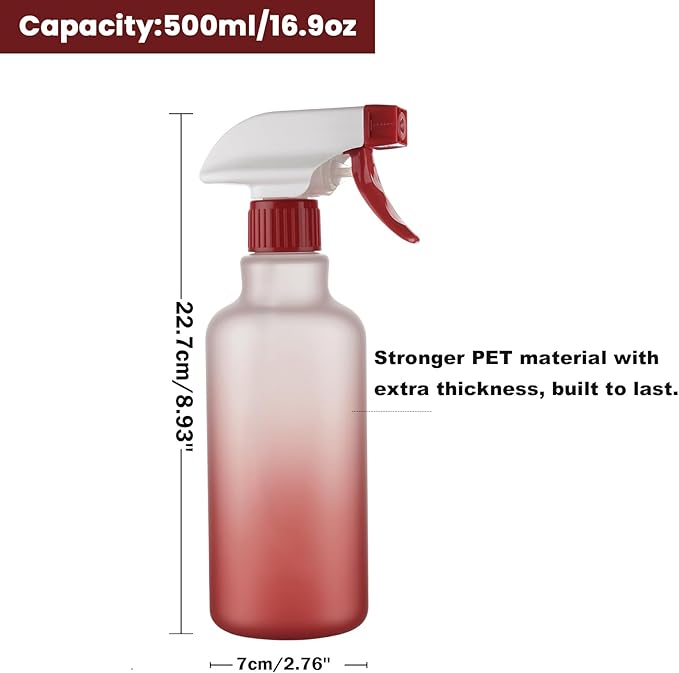 Spray Bottles Plastic Spray Bottle for Hair Mist/Stream Heavy Duty Empty Spray Bottles for Cleaning Solutions, Plants, Cooking (16.9oz-Red)