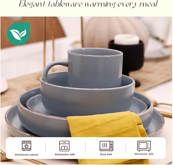 HomeVSS 20-Piece Dinnerware Set - Serves 4, Shiny Turquoise Glaze plates and bowls sets with Speckle Effect for Microwave & Dishwasher Safe