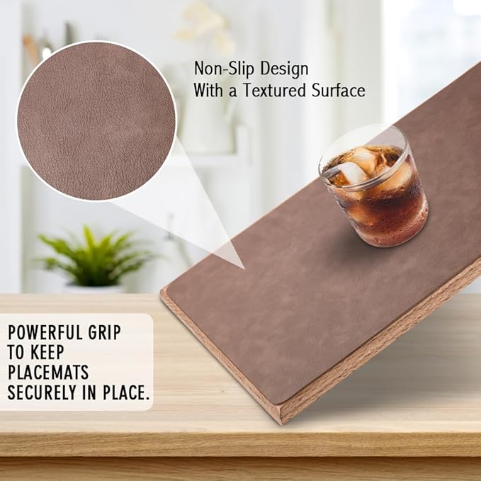 UnivoColors Washed Cowhide Pattern Faux Leather Big Size Placemats Set of 8, Waterproof Easy to Clean Anti-Slip PU Table Mats for Party Decoration19.7″×13.6″,Black Brown Retro Cowhide Pattern