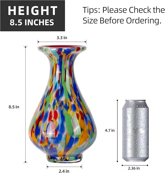 KAMMAK Colored Glass Vase, Beautiful Hand Blown Decorative Vase, Modern Art Vase for Flower Mantle Dining Table Centerpiece, Entryway Living Room Wedding Decoration, FH016