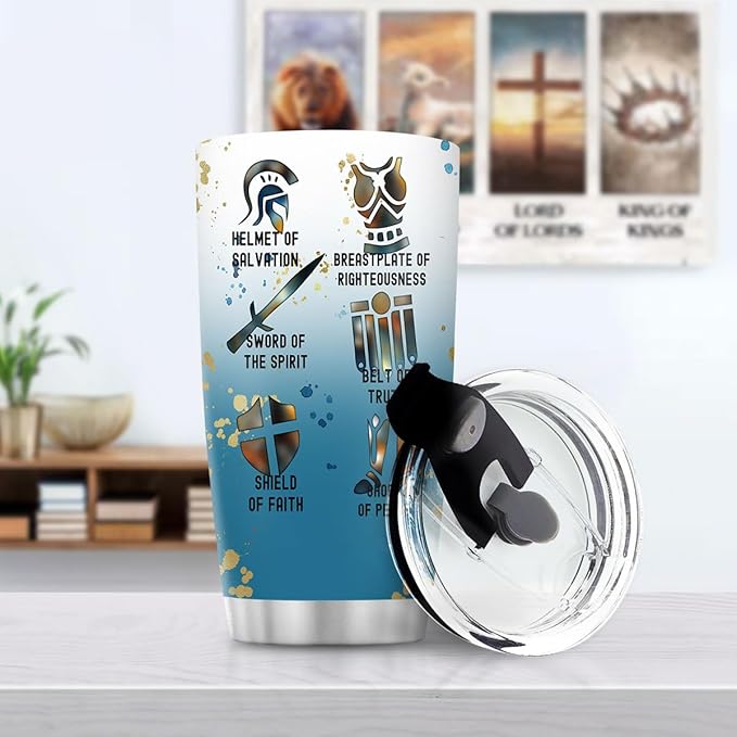 Jesuspirit Christian Gifts for Men, Women - Fathers Day, Pastor Appreciation Religious Gift For Men - Christian Coffee Mug - Armor Of God Stainless Steel Tumbler (Armor Of God Women, 20OZ)