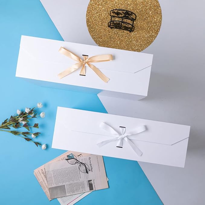 Extra Large White Gift Box 19x16x6 Inches, Gift Boxes with Ribbon, Gift Box with Lid Magnetic Closure, Groomsman Proposal Box, Rectangle Collapsible Boxes for Wedding Dress(Glossy White)