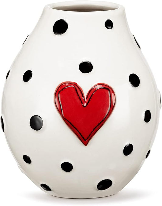 DEMDACO Black Dot Red Heart 5 x 6 Stoneware Large Decorative Vase