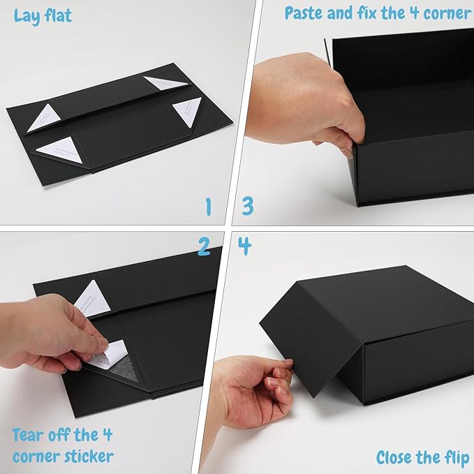 Schliersee 4 Packs 7.8x7x3.1 Gift Box with Magnetic Closure Lid for Present, Black Gifts Wrap Box for Birthday, Wedding, Groomsmen Bridesmaid