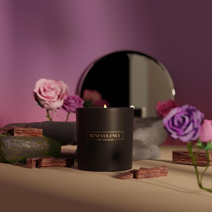 Benevolence LA Clearance Candle Rose & Sandalwood Christmas Scented Candles | Soy Candles, Black Holiday Candle for Home | Gifts for Women and Men | Home Fragrance | Aromatherapy | 6oz