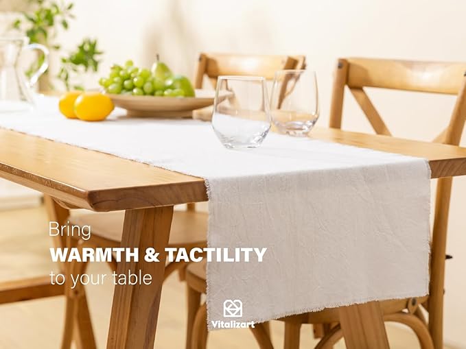 Vitalizart White Cotton Table Runner 14 x 72 Inches Long Pure Cotton Table Runner for Rustic Home Decorations Dining Room Wedding Decor Reception Bridal Shower Thanksgiving Christmas