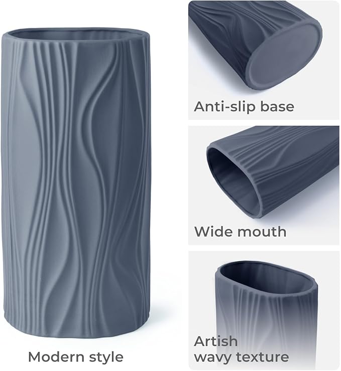 Navy Blue Vase - Blue Ceramic Vase - Cute Flower Vase for Bouquet - Modern Vases for Home Decor - Navy Blue Centerpieces - Jarrones Decorativos para Sala