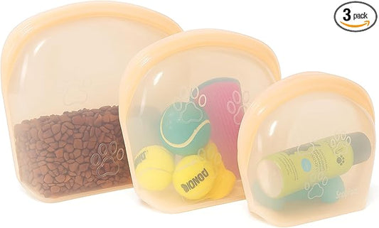 SnapPack Premium Silicone Reusable Pet Storage Stand-Up Bags, Peach, Pet Trio Set, Microwave, Dishwasher, Oven and Freezer Safe, BPA Free, Leak-free, and Eco-friendly |1000ml, 2000ml, 3500ml Set