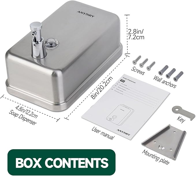 Commercial-Grade Manual Soap Dispenser, Durable Brushed Stainless Steel Finish, 37oz (1100ml), Wall-Mounted for Bathroom & Kitchen