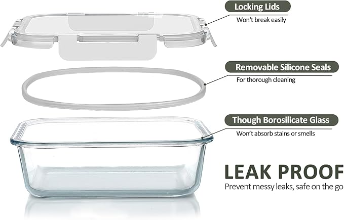 [8-Pack,30 oz]Glass Meal Prep Containers,MCIRCO Glass Food Storage Containers,Airtight lunch Containers with Lids, Microwave, Oven, Freezer and Dishwasher, White