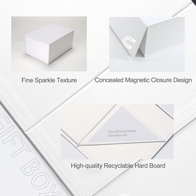 Ditwis 4 Pack 10x7x5 Inches Gift Boxes with Magnetic Closure Lids, White Magnetic Box for Wedding, Groomsmen Bridesmaid Proposal, Birthdays, Mother's Day