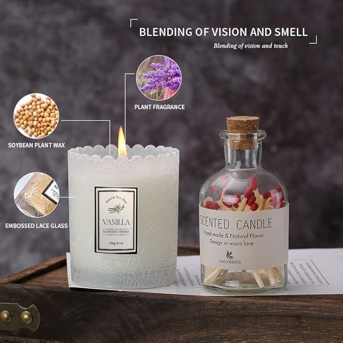 Candles Gifts for Women, French Vanilla Scented, Natural Soy Candle, 8.1 oz 60 Hours Burn, Candles for Home Scented