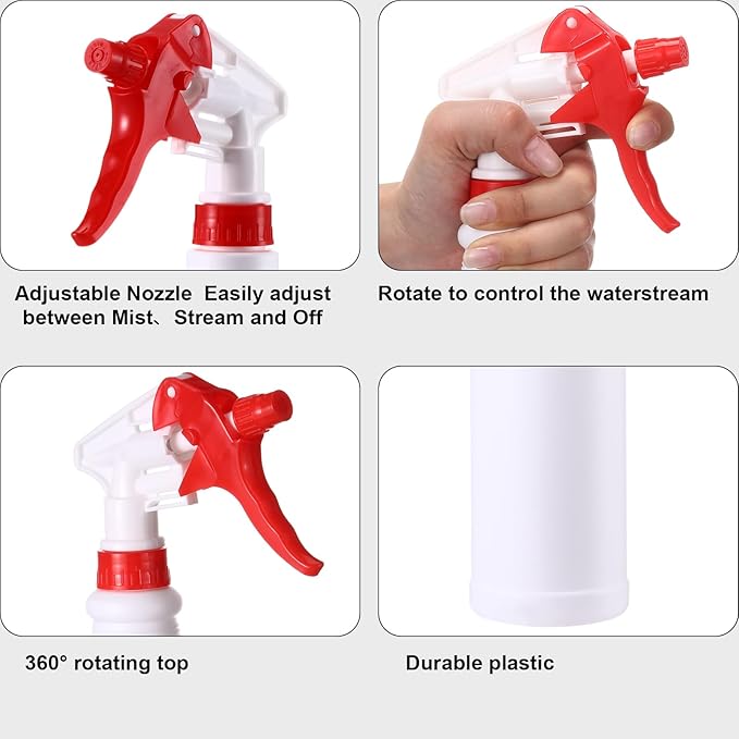 Eccliy 12 Pcs 16 Oz Plastic Spray Bottle, Adjustable Empty Reusable Sprayer for Cleaning, Planting, Water, Bathroom and Kitchen, BBQ, Commercial and Residential(Red,Smooth)