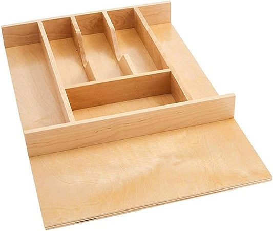 Rev-A-Shelf Trim-to-Fit Silverware Drawer Organizer For Kitchen Utensil Cutlery Cabinet Storage, Natural Maple Wood 7 Compartment Tray Insert 4WCT-1SH