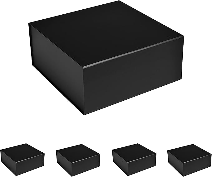 CECOBOX - Gift Boxes with Lids for Presents 6"x6"x2.75" - Matte, Collapsible Magnetic Closure Gift Box - Groomsmen & Bridesmaid Proposal Boxes, Wedding, PR, Birthdays, Holidays (Black)