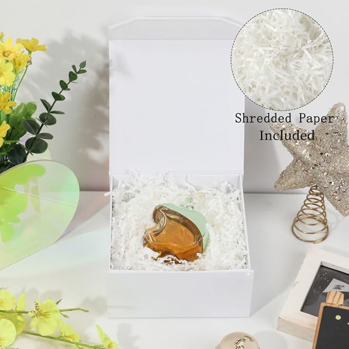 6 Pcs Small White Gift Box 6x6x3 Inch Magnetic Gift Box Small Magnetic Box with Crinkle Paper White Small Gift Box with Shredded Paper Luxury Gift Boxes with Lids for Presents