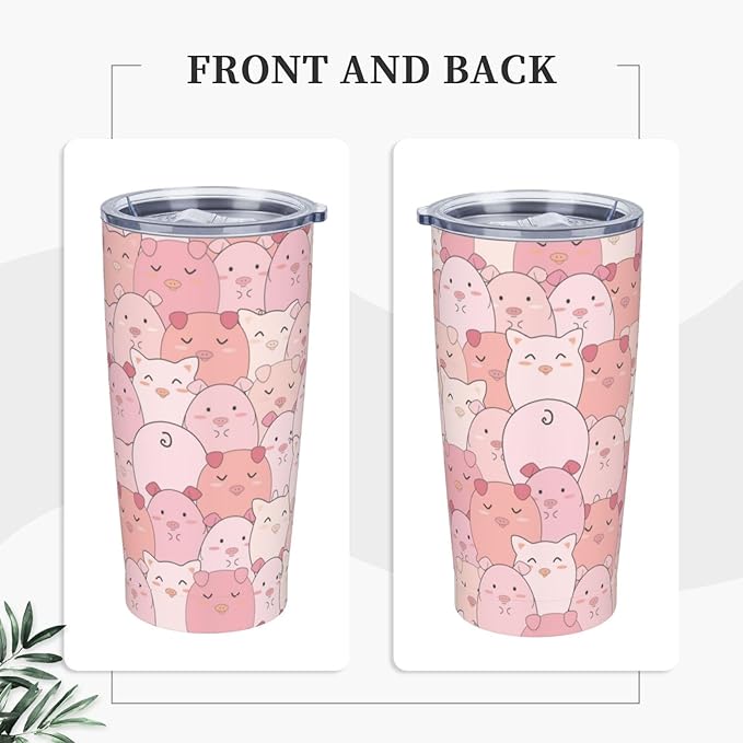 Cute Pigs Tumbler,Pigs 20oz Stainless Steel Insulated Travel Tumblers,Travel Coffee Mug with Lid and Straw Water Bottle Drink Tumbler Cups Gifts for Women Men Lovers