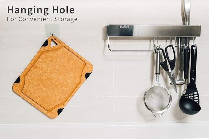 Cutting Board, Toptier Wood Fiber Cutting Board for Kitchen, Non-Slip Kitchen Wooden Chopping Board, Reversible, Eco-Friendly, Natural Wood Fiber, Large Cutting Board, 17.5 x 13-inch, Natural Slate