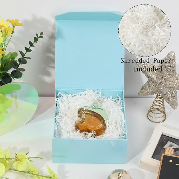 6 Pcs Small Blue Gift Box 6x6x3 Inch Magnetic Gift Box Small Magnetic Box with Crinkle Paper Blue Small Gift Box with Shredded Paper Luxury Gift Boxes with Lids for Presents